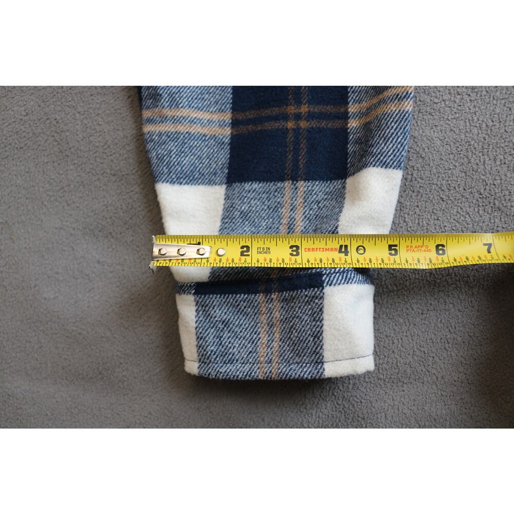 HFX Flannel Shirt Womens Medium Blue Brown White Plaid Flap Pockets Snap Buttons - Picture 8 of 16